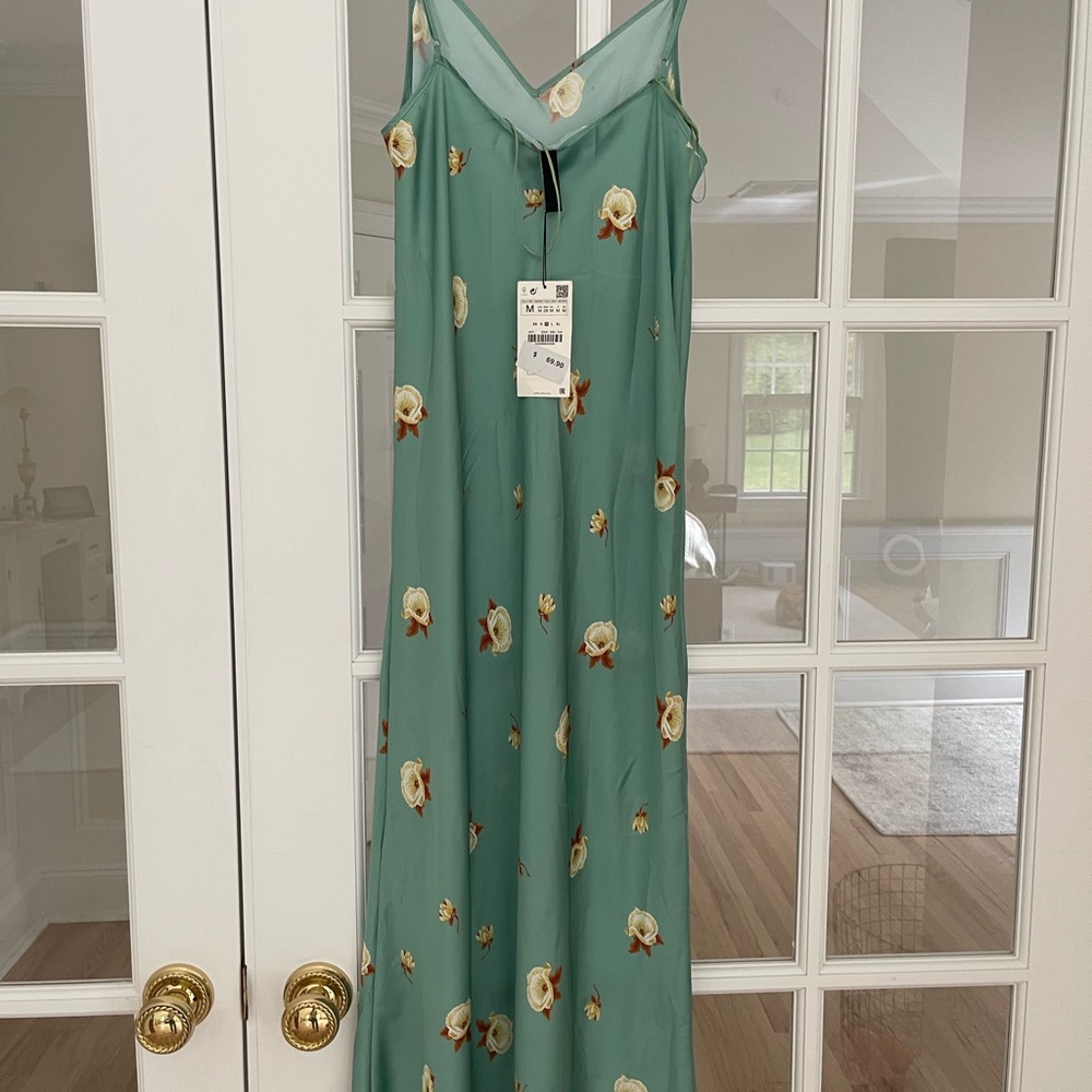 Zara Silky Floral Print Midi Slip Dress - Medium - Picture 3 of 3